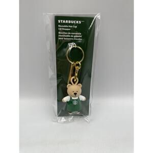 STARBUCKS Reusable Hot Cup Lid Stopper Christmas BEAR 2025 Keychain HTF